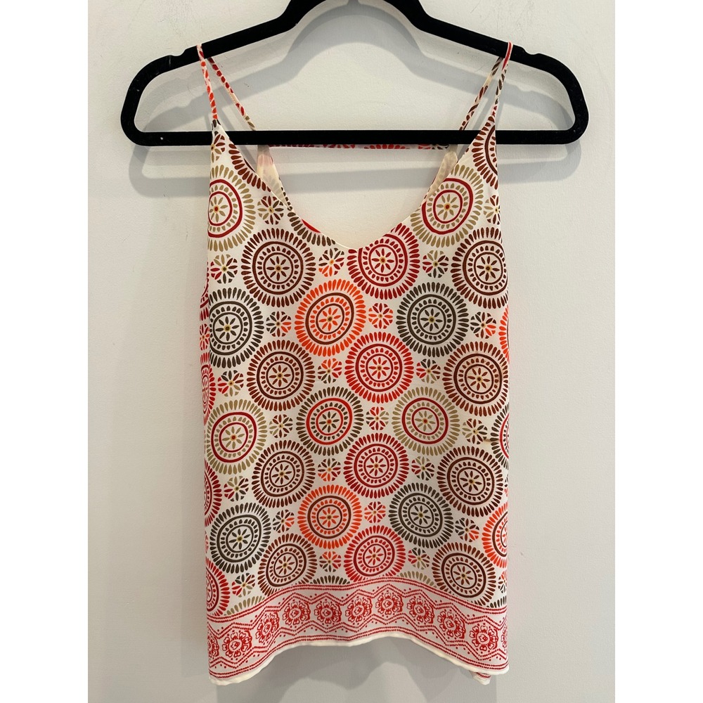 Loft Medallion Print V-Neck Cami Top Red Orange White Small 467021